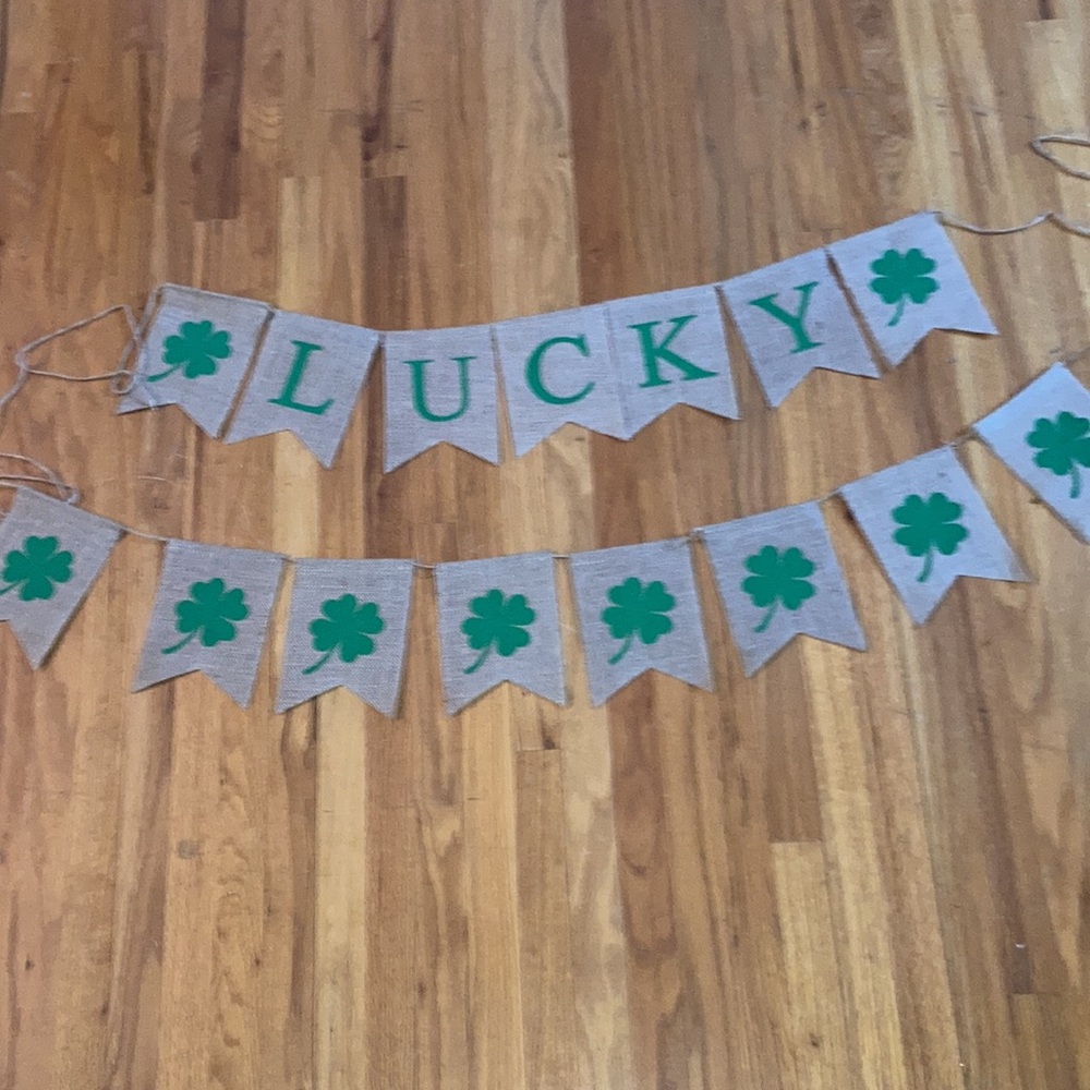 Happy St Patrick’s Day Lucky Shamrock 🍀 Burlap Mantel Fireplace Banner Set